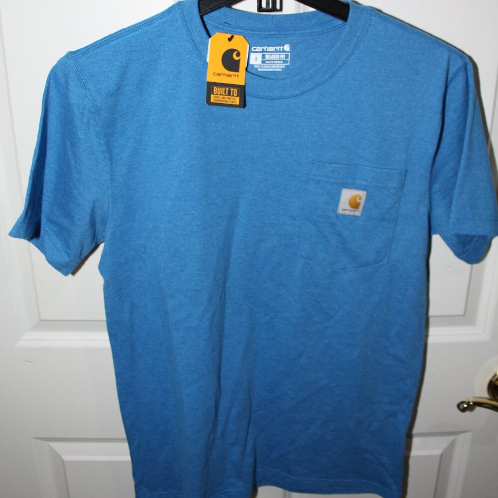 NWT Carhartt Blue K87 Pocket T-Shirt TK5712-M 1889 Relaxed Fit Small S